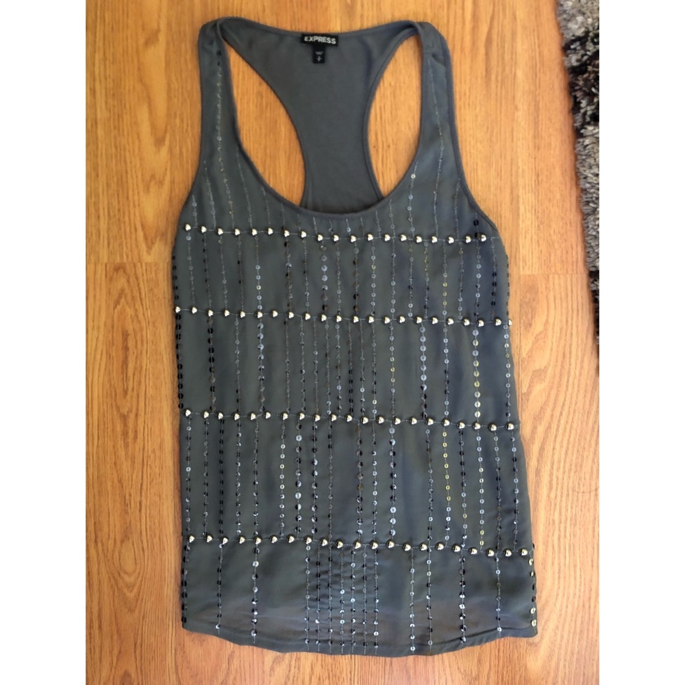 Express Gray Stud and Sequin Embellished Tank